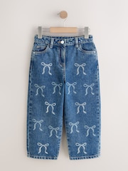Mid Blue Bow Embellished Barrel Jeans (3-16yrs) - Image 1 of 4