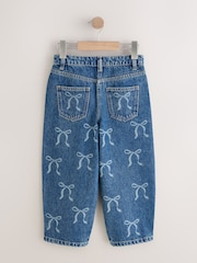Mid Blue Barrel Fit Wide Floral Print Embellished Jeans (3-16yrs) - Image 6 of 8