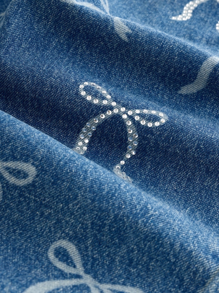 Mid Blue Barrel Fit Wide Floral Print Embellished Jeans (3-16yrs) - Image 8 of 8