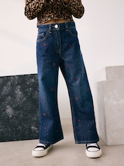 Dark Blue Wide Floral Print Embellished Jeans (3-16yrs) - Image 1 of 9