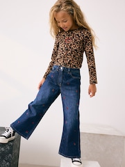 Dark Blue Wide Floral Print Embellished Jeans (3-16yrs) - Image 3 of 9