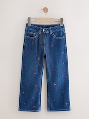 Dark Blue Wide Floral Print Embellished Jeans (3-16yrs) - Image 5 of 9