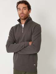Gris - Threadbare Pique Quarter Zip Funnel Neck Sweatshirt - Imagen 1 de 4