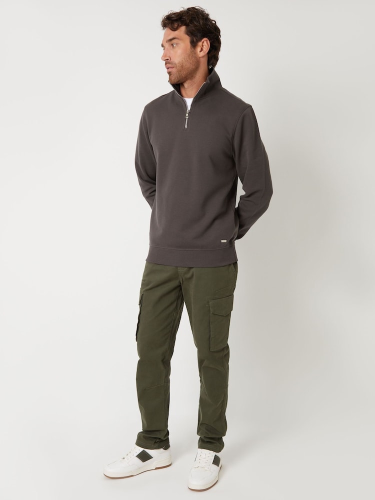 Threadbare Grey Pique Quarter Zip Funnel Neck Sweatshirt - Image 3 of 4