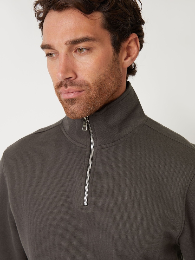 Gris - Threadbare Pique Quarter Zip Funnel Neck Sweatshirt - Imagen 4 de 4