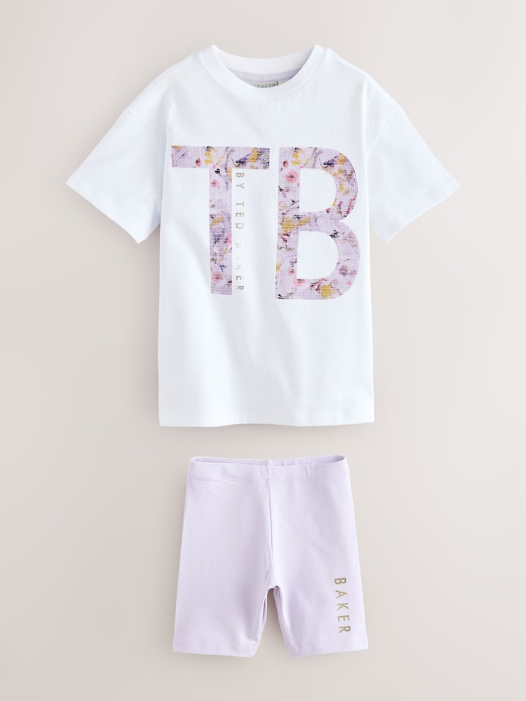Flieder-Violett - Baker by Ted Baker Graphic Print T-Shirts and Cycling Shorts Set 2 Piece - Bild 1 von 5