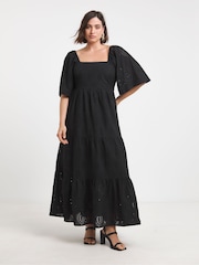 Simply Be Black 100% Cotton Bardot Broderie Maxi Dress - Image 1 of 5