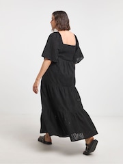 Simply Be Black 100% Cotton Bardot Broderie Maxi Dress - Image 2 of 5