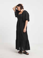 Simply Be Black 100% Cotton Bardot Broderie Maxi Dress - Image 3 of 5