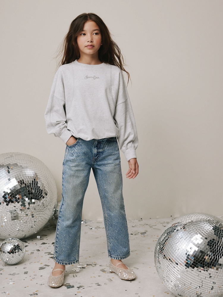 Mid Blue Pocket Detail Embellished Straight Leg Jeans (3-16yrs) - Image 2 of 8