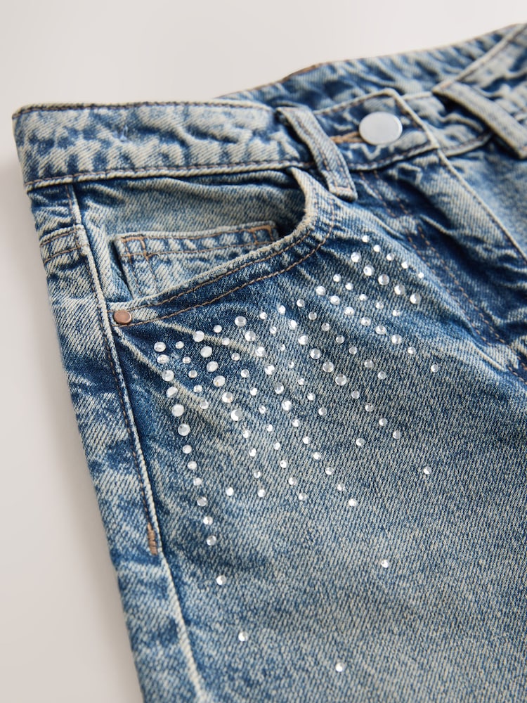 Mid Blue Pocket Detail Embellished Straight Leg Jeans (3-16yrs) - Image 8 of 8