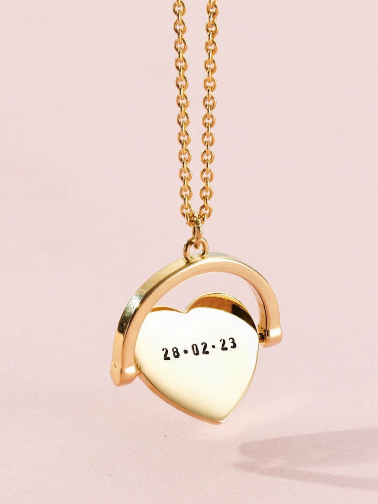 Posh Totty Designs Gold Tone Personalised Heart Spinner Necklace - Image 1 of 3