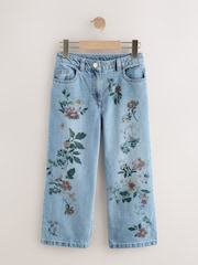 Mid Blue Denim Floral Print Wide Leg Jeans (3-16yrs) - Image 1 of 4