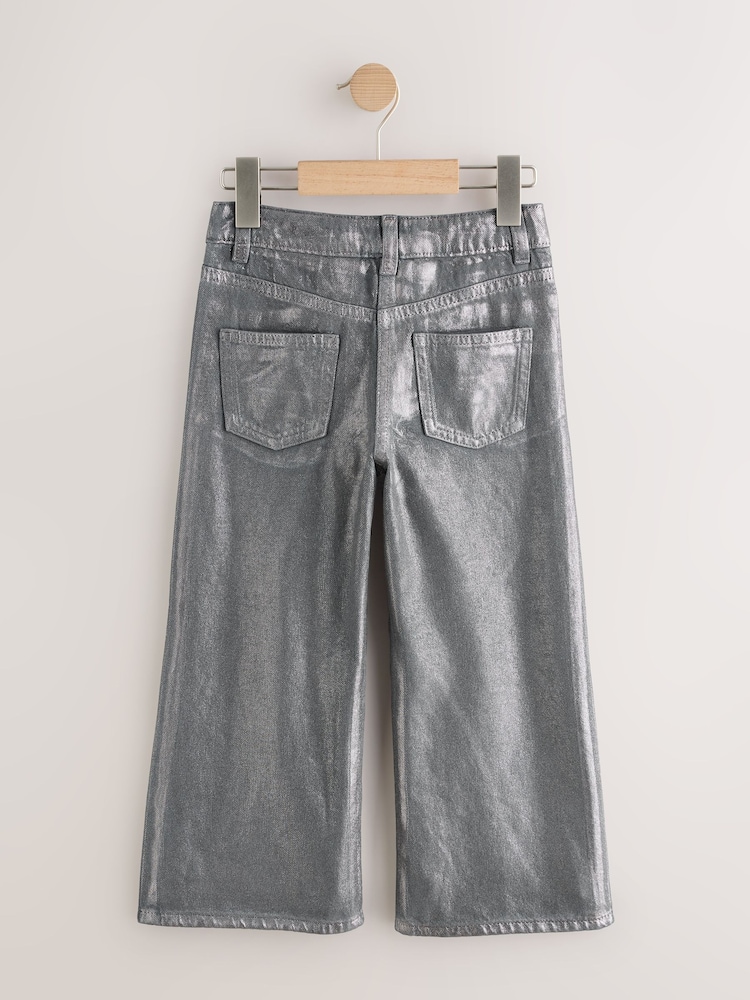 Metallic Grey Coated Wide Leg Jeans (3-16yrs) - Image 2 of 4 Metallic Grey Coated Wide Leg Jeans (3-16yrs) - Image 2 of 4