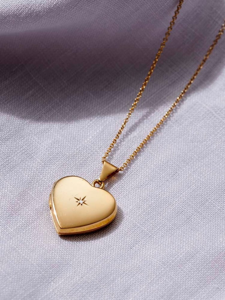 Posh Totty Designs Gold Tone Diamond Love Heart Locket Necklace - Image 1 of 5 Posh Totty Designs Gold Tone Diamond Love Heart Locket Necklace - Image 1 of 5