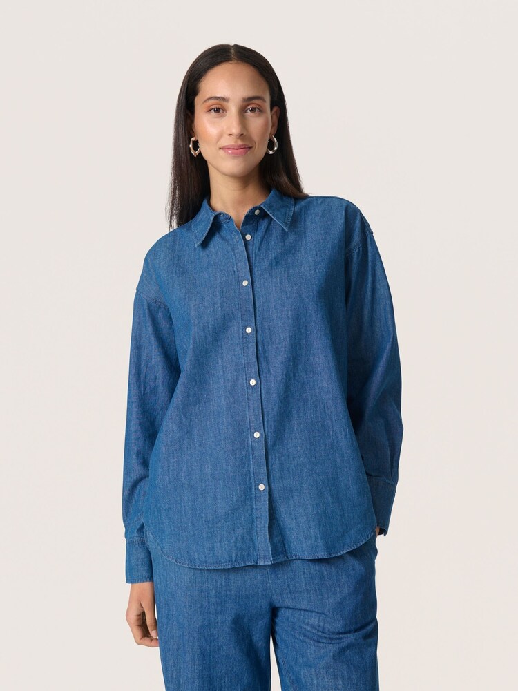 Soaked in Luxury Blue 100% Cotton Chamy Button Up Shirt - Image 1 of 6 Soaked in Luxury Blue 100% Cotton Chamy Button Up Shirt - Image 1 of 6