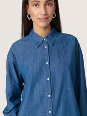 Soaked in Luxury Blue 100% Cotton Chamy Button Up Shirt - Image 4 of 6