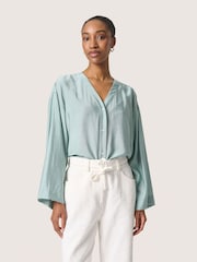 Soaked in Luxury Loose Fit Blue V-Neck SLLeodora Blouse - Image 1 of 6