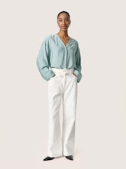 Soaked in Luxury Loose Fit Blue V-Neck SLLeodora Blouse - Image 3 of 6