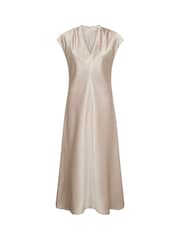 Soaked in Luxury Natural Liva V-Neck Slip Midi Dress - Image 1 of 2