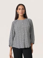 Soaked in Luxury SLArjana Black Blouse with Round Neck and Dots - Image 1 of 6