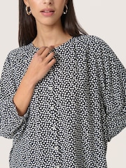 Soaked in Luxury SLArjana Black Blouse with Round Neck and Dots - Image 4 of 6