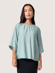 Soaked in Luxury Blue SLLeodora Half Sleeves Round Neck Blouse - Image 1 of 5