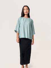 Soaked in Luxury Blue SLLeodora Half Sleeves Round Neck Blouse - Image 2 of 5