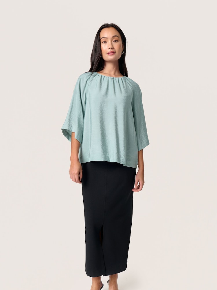 Soaked in Luxury Blue SLLeodora Half Sleeves Round Neck Blouse - Image 2 of 5