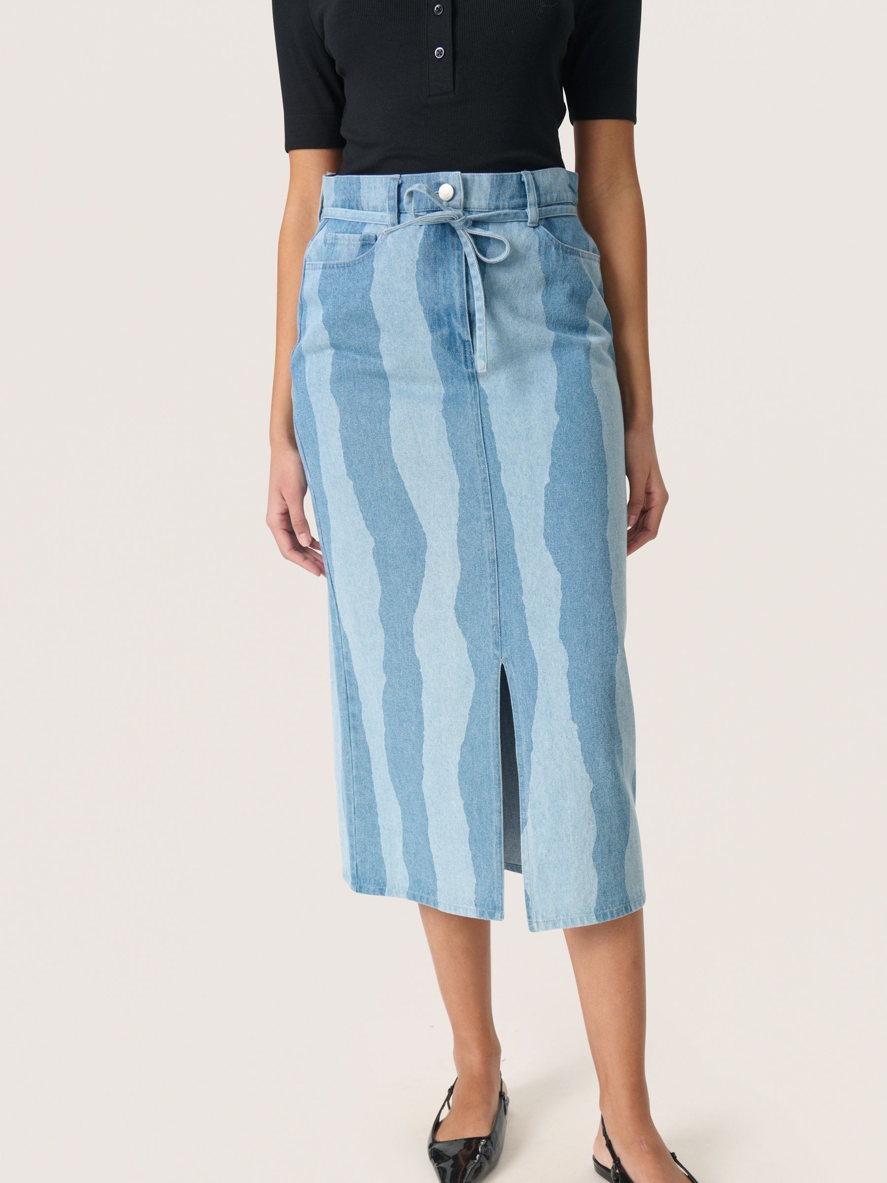 Soaked in Luxury Blue 100% Cotton Maisa Midi Denim Skirt