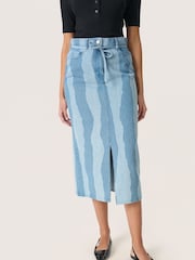 Soaked in Luxury Blue 100% Cotton Maisa Midi Denim Skirt - Image 1 of 6