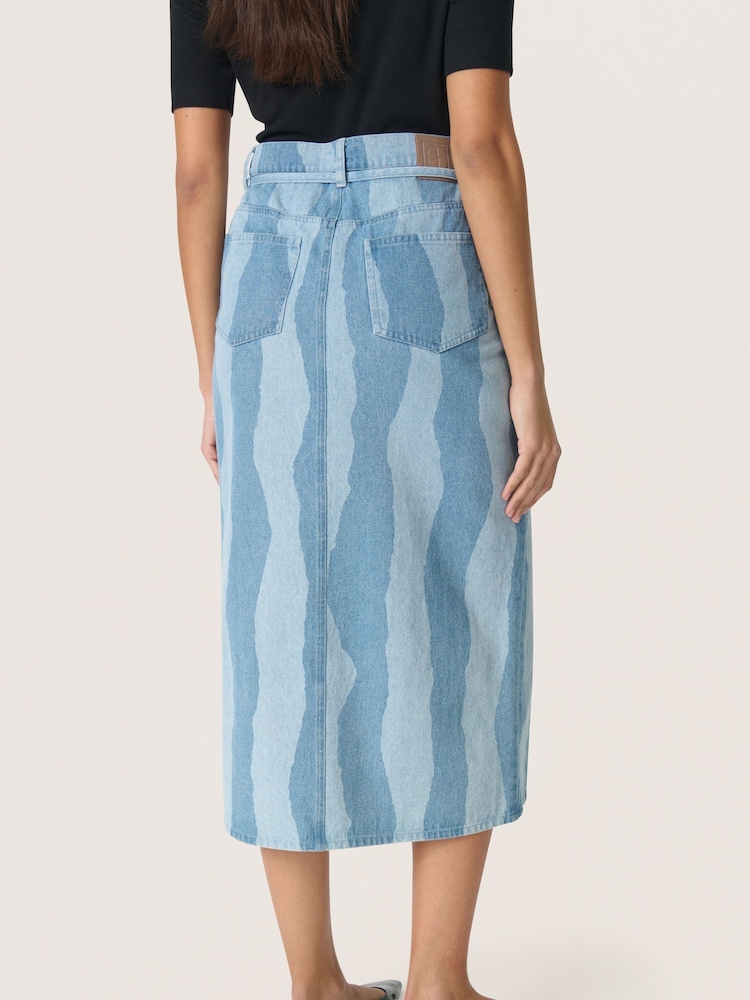 Soaked in Luxury Blue 100% Cotton Maisa Midi Denim Skirt - Image 2 of 6