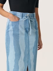 Soaked in Luxury Blue 100% Cotton Maisa Midi Denim Skirt - Image 4 of 6