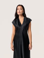 Soaked in Luxury Liva Satin V-Neck Midi Black Dress - Image 1 of 6