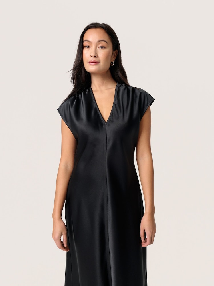 Soaked in Luxury Liva Satin V-Neck Midi Black Dress - Image 1 of 6