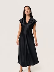 Soaked in Luxury Liva Satin V-Neck Midi Black Dress - Image 3 of 6