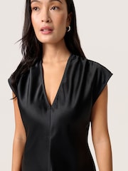 Soaked in Luxury Liva Satin V-Neck Midi Black Dress - Image 4 of 6