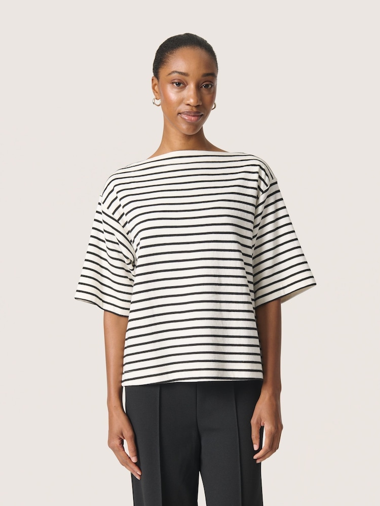 Soaked in Luxury Loose Fit SLIngina Slash Neck White Sweatshirt - Image 1 of 6 Soaked in Luxury Loose Fit SLIngina Slash Neck White Sweatshirt - Image 1 of 6