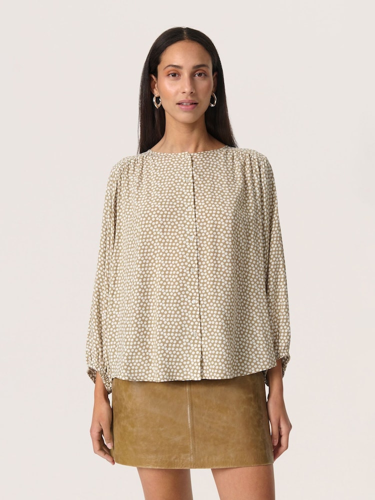 Soaked In Luxury Brown Stylish Blouse With Round Neck - Image 1 of 6
