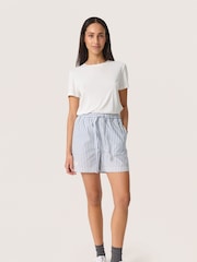 Soaked in Luxury 100% Cotton SLMimilou Striped Elastic Waist White Shorts - Image 1 of 6