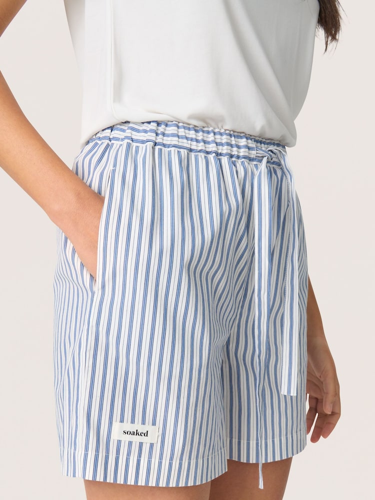 Soaked in Luxury 100% Cotton SLMimilou Striped Elastic Waist White Shorts - Image 4 of 6