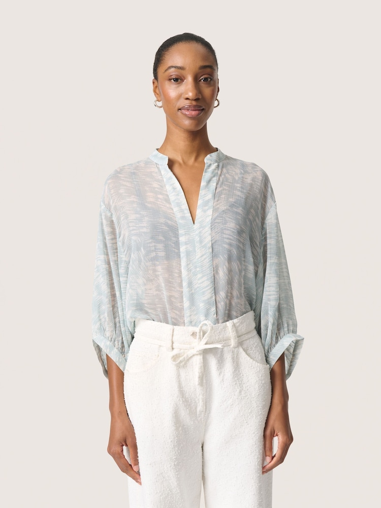 Soaked in Luxury Blue Stylish 3/4 Sleeve Blouse - Image 1 of 6 Soaked in Luxury Blue Stylish 3/4 Sleeve Blouse - Image 1 of 6