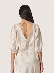 Soaked In Luxury Grey Slkitty V-Neck, Balloon Sleeves Blouse - Image 2 of 6