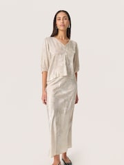 Soaked In Luxury Grey Slkitty V-Neck, Balloon Sleeves Blouse - Image 3 of 6