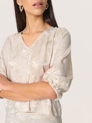 Soaked In Luxury Grey Slkitty V-Neck, Balloon Sleeves Blouse - Image 4 of 6