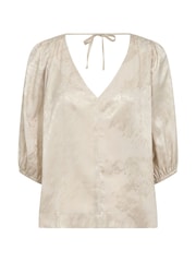 Soaked In Luxury Grey Slkitty V-Neck, Balloon Sleeves Blouse - Image 5 of 6