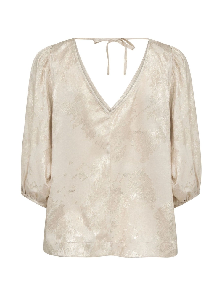 Soaked In Luxury Grey Slkitty V-Neck, Balloon Sleeves Blouse - Image 6 of 6