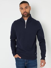 Azul - Threadbare Pique Quarter Zip Funnel Neck Sweatshirt - Imagen 1 de 4