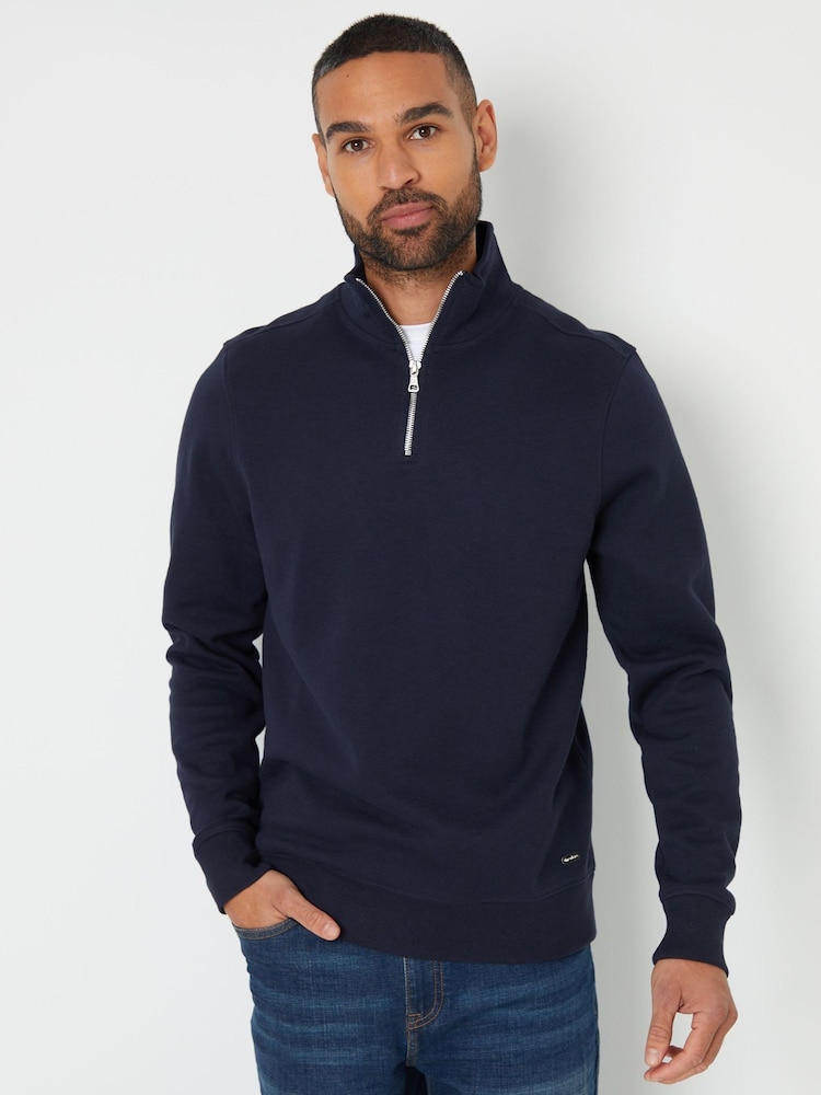 Azul - Threadbare Pique Quarter Zip Funnel Neck Sweatshirt - Imagen 1 de 4