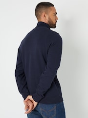 Azul - Threadbare Pique Quarter Zip Funnel Neck Sweatshirt - Imagen 2 de 4